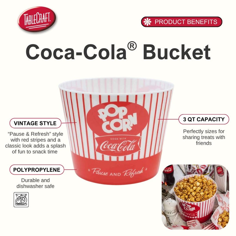 Tablecraft Coca-Cola Popcorn/Snack Bucket"Pause & Refresh" (CC400), Red - Image 2